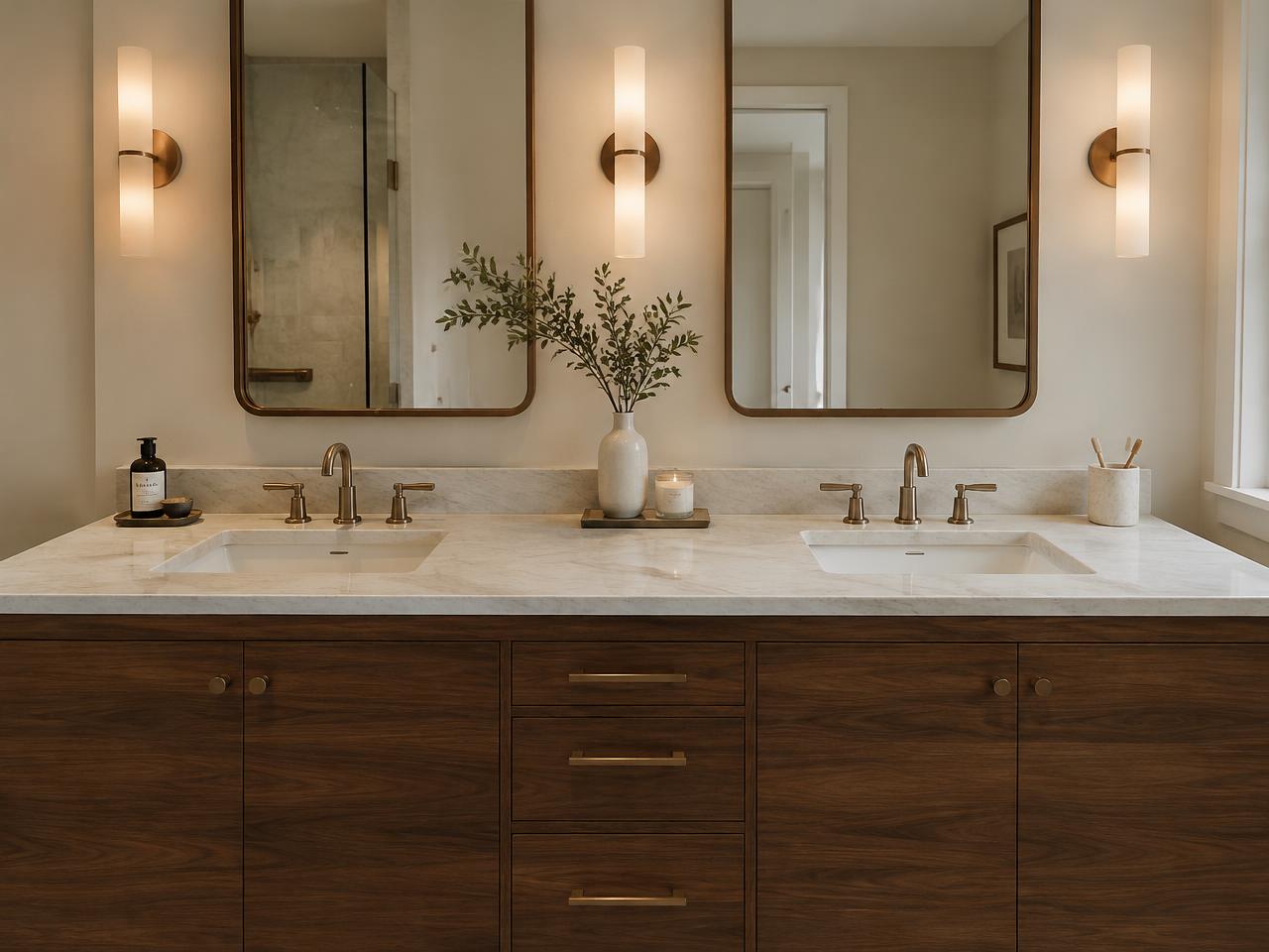 Double vanity with honed stone top